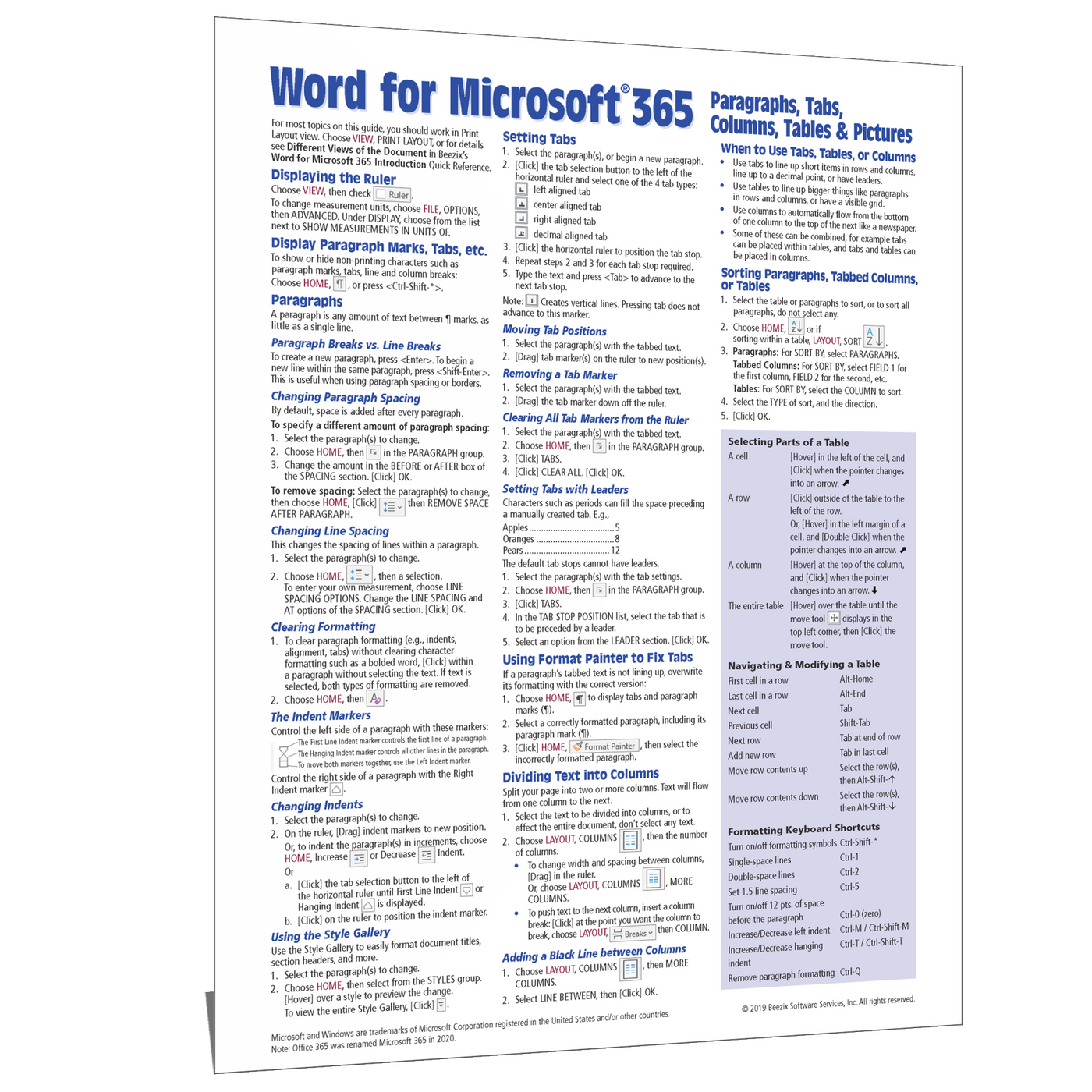 Microsoft Word for Office 365 Columns Tables Pictures Guide Card Beezix