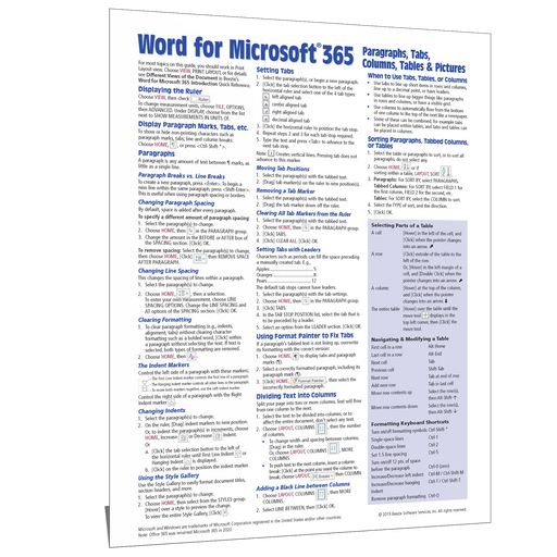 Word for Microsoft 365 Intermediate Quick Reference: Paragraphs, Tabs, Columns, Tables, Pictures