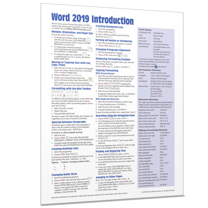 Word 2019 Introduction Quick Reference